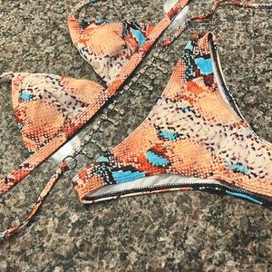 SHEIN Jeweled Snakeskin Bikini S